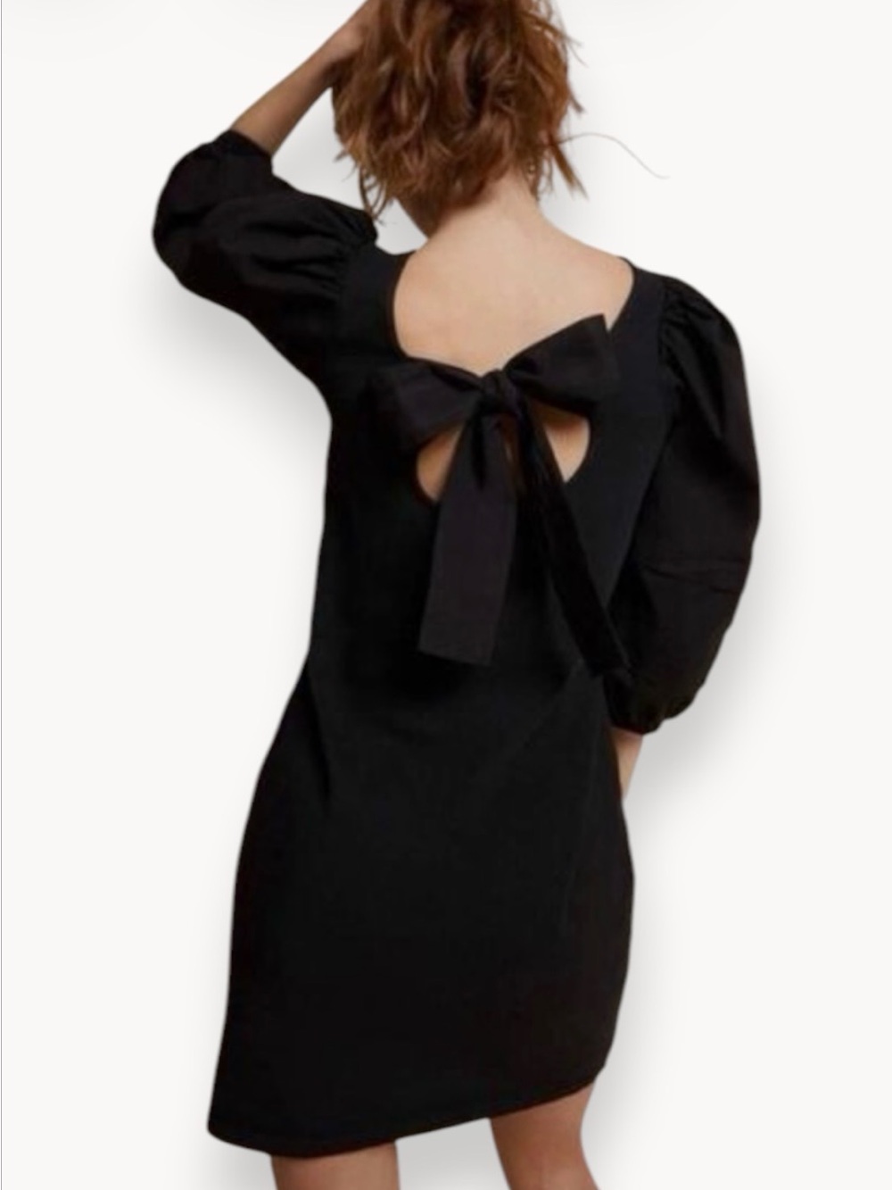 Nation LTD Black Bow-Back Puff Sleeve Mini Dress